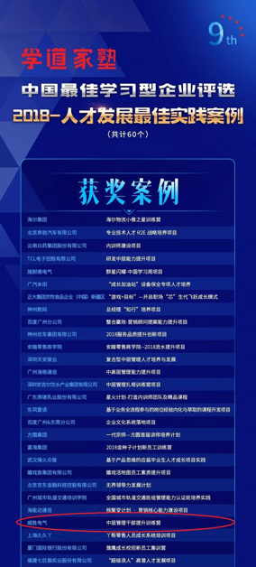 威勝電氣榮獲“人才發展最佳實踐案例”稱號